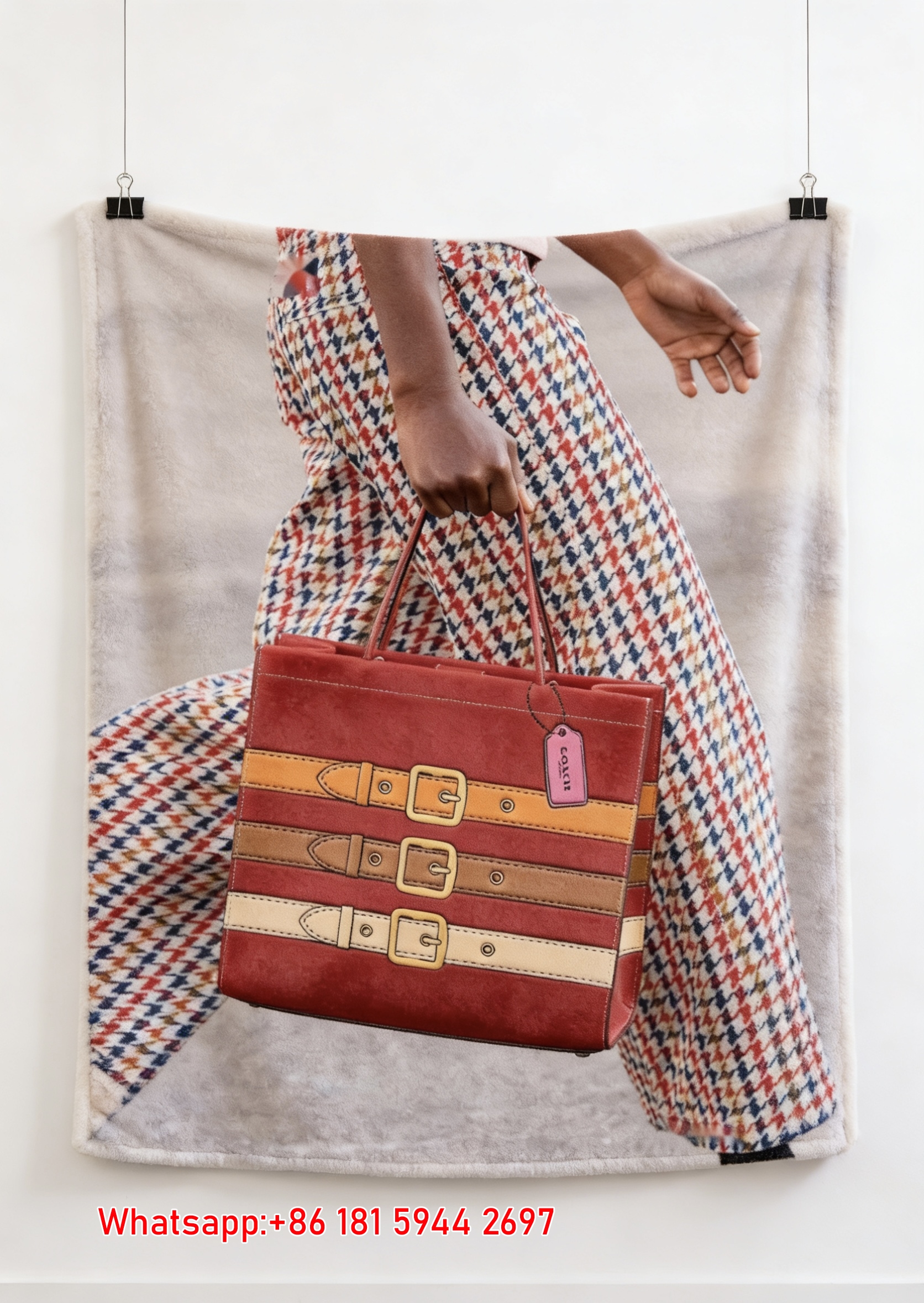 Coach Red Belted Tote Bag Print Flannel Throw Blanket for Sofa C114